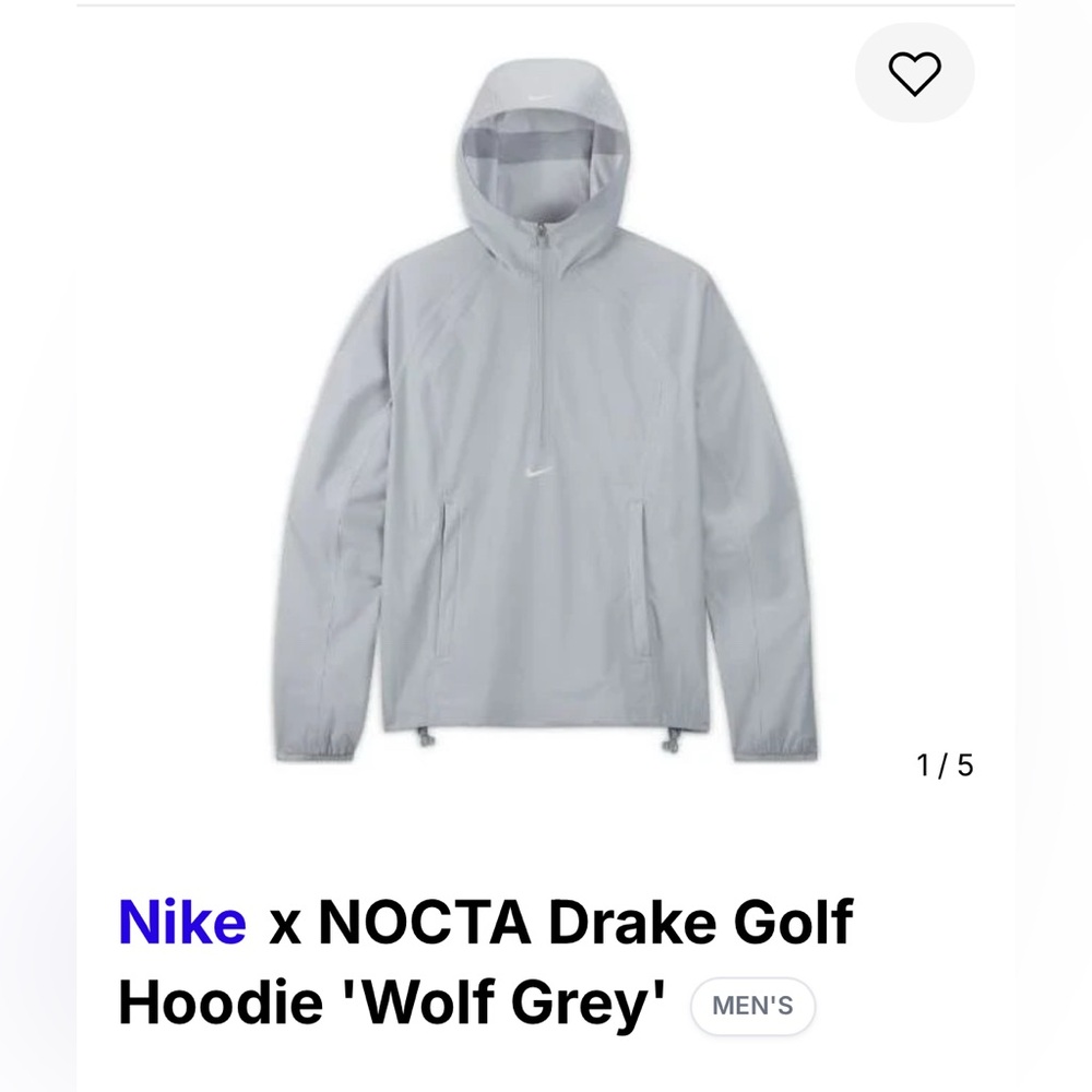 DJ5586-012 Men’s XS & Small Nike x NOCTA Drake Golf Hoodie 'Wolf Grey' | $500